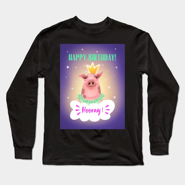 Happy birthday card, pig birthday card Long Sleeve T-Shirt by LoneJensen